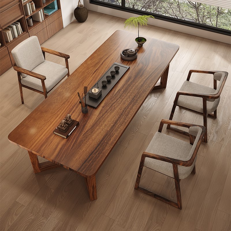 南美胡桃木实木泡茶桌椅现代办公室大型茶台客厅家用茶几
