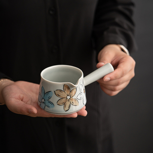 冰灰漫花侧把公道杯家用陶瓷分茶器釉下彩茶海匀杯公杯 蕴华堂