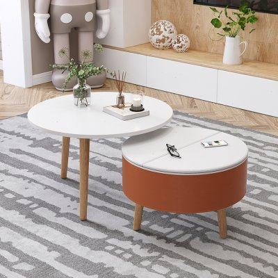 茶几电视柜组合小户型轻奢极简约现代家用客厅圆形实木迷你小桌子