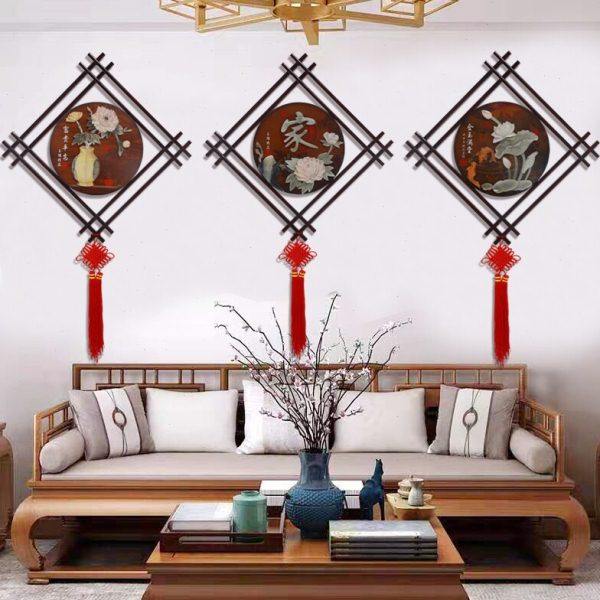 客厅装饰画沙发背景墙3d立体浮雕画新中式玄关实木挂画餐厅玉雕画