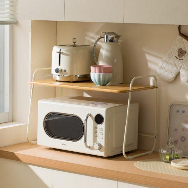 原木奶油风微波炉置物架厨房电饭煲架子台面多功能电器烤箱收纳架,厨房/烹饪用具,微波炉置物架,淘宝优惠券,粉丝福利购,淘宝优惠卷