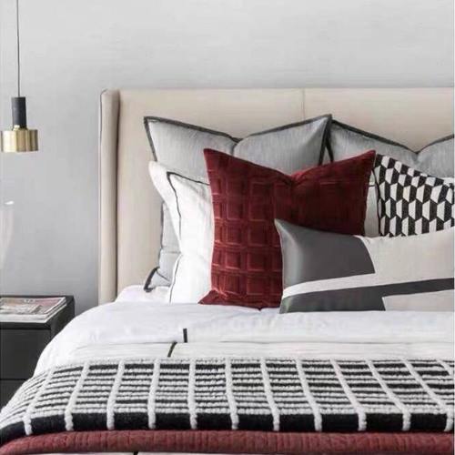 现代简约轻奢新中式样板房13件套靠垫抱枕红色床上用品