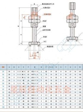 垂直真空口带缓冲型MTT-1-S25/50/75/100 SAMLO尺寸重载吸盘支架