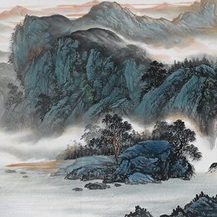 周强春山富水源远流长国画山水横幅宣纸微喷复制版 画 画高逼真中式