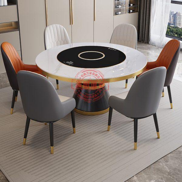 轻奢岩板餐桌椅组合内嵌电动转盘电磁炉家用小户型暖菜板火锅餐桌,住宅家具,岩板餐桌,淘宝优惠券,粉丝福利购,淘宝优惠卷