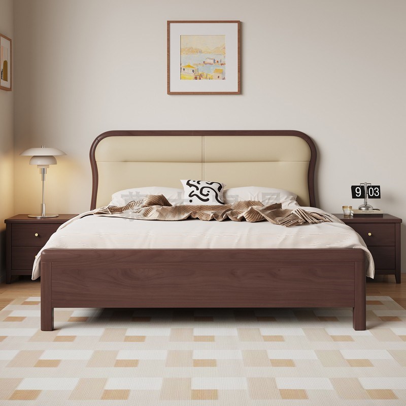 黑胡桃木全榫卯实木床主卧大t床1.8米双人床家用1.5米新中式床卧