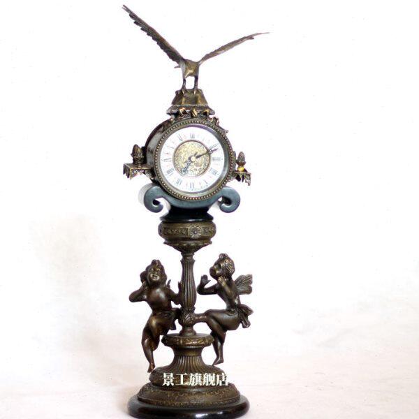 仿古钟 欧式座钟纯铜座钟 摆设软装饰品纯铜 铜方座钟