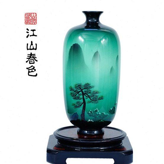 山神漆器独特彩漆花瓶《江山春色》传统工艺纯手工家居摆件