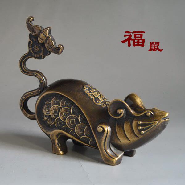 古玩仿古纯铜十二生肖老鼠摆件办公桌家居客厅招财装饰工艺收藏品