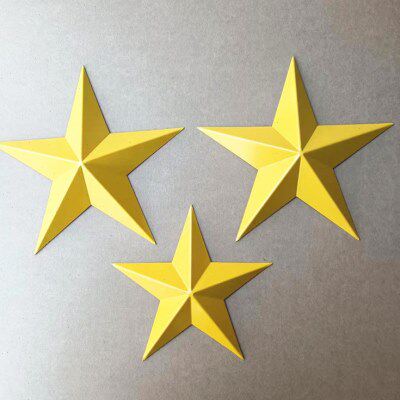 定制黄色铁艺立体大五角星壁挂装饰会议室吊顶悬挂立体挂件工艺品