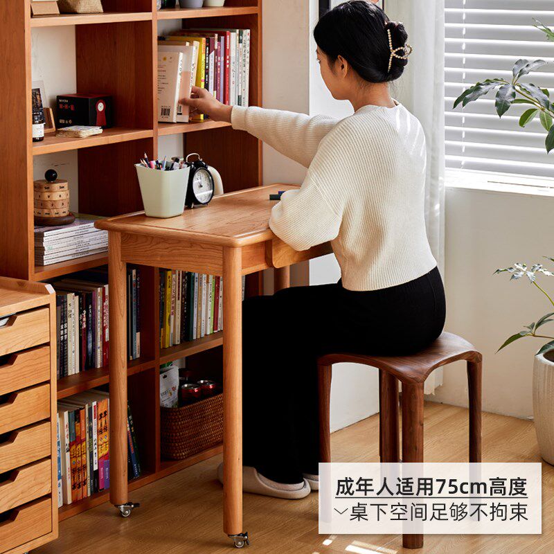 一刻木器可移动实木学习书桌家用书房床边梳妆台樱桃木小户型课桌