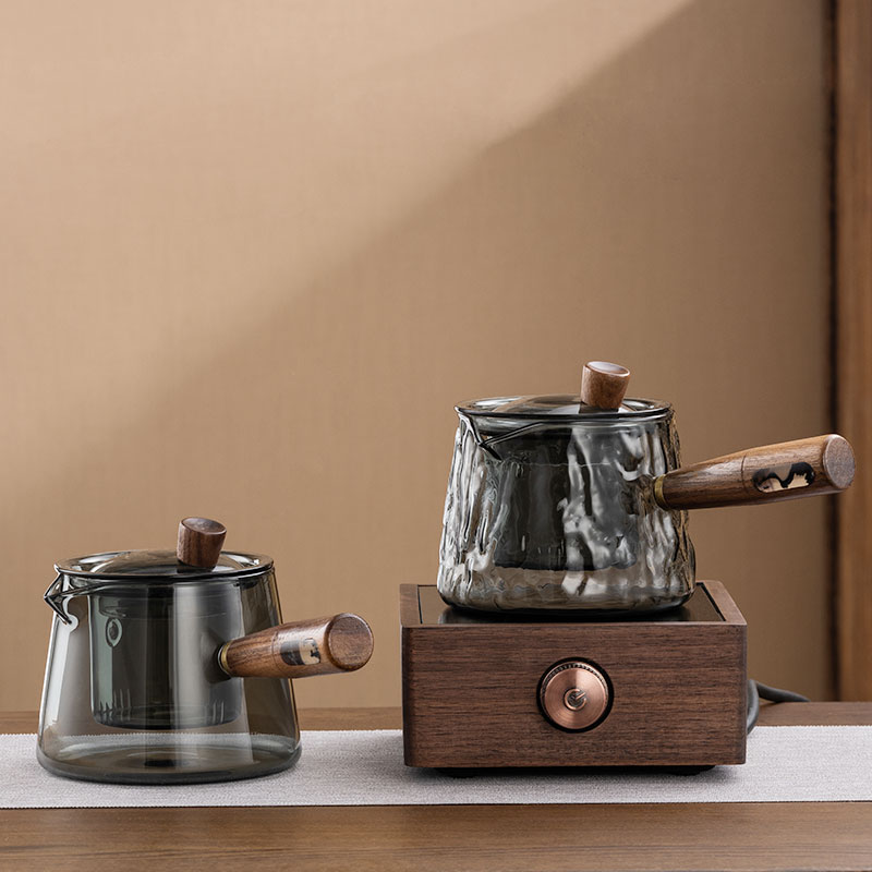 加厚玻璃侧把壶煮茶壶耐高温家用小型电陶炉胡桃木套装泡茶器茶具