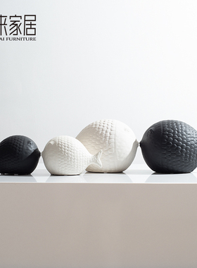 现代简约陶瓷鱼摆件客厅酒柜创意摆设办公室书柜装饰品样板间软装