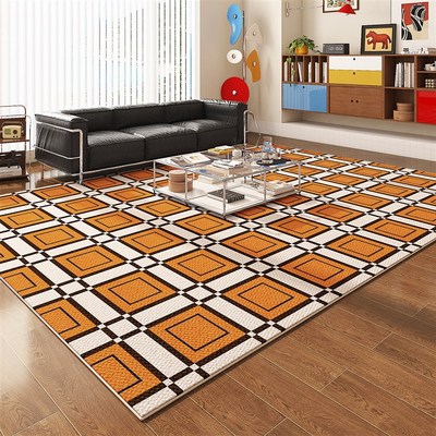 咖色格子地毯客厅2025新款多巴胺彩色卧室地垫懒人免打理防水沙发