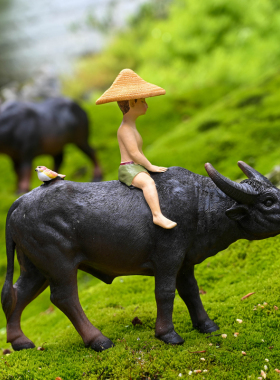 仿真小水牛摆件桌面客厅装饰摆设小孩骑牛园艺布景树脂工艺品摆件