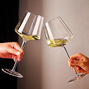 家用纯手工方形勃艮第玻璃葡萄酒杯子水晶红酒杯套装 高脚杯2支装