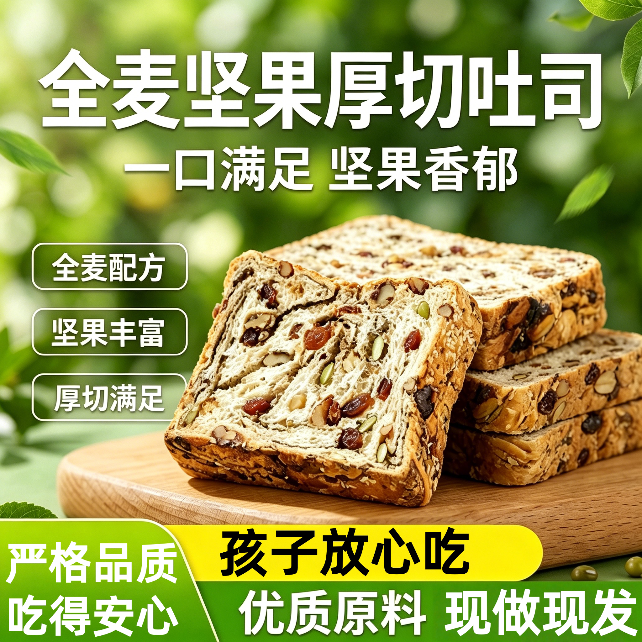 全麦面包无糖精0脂早餐坚果吐司厚切减专用肥饱腹女士代餐脂整箱