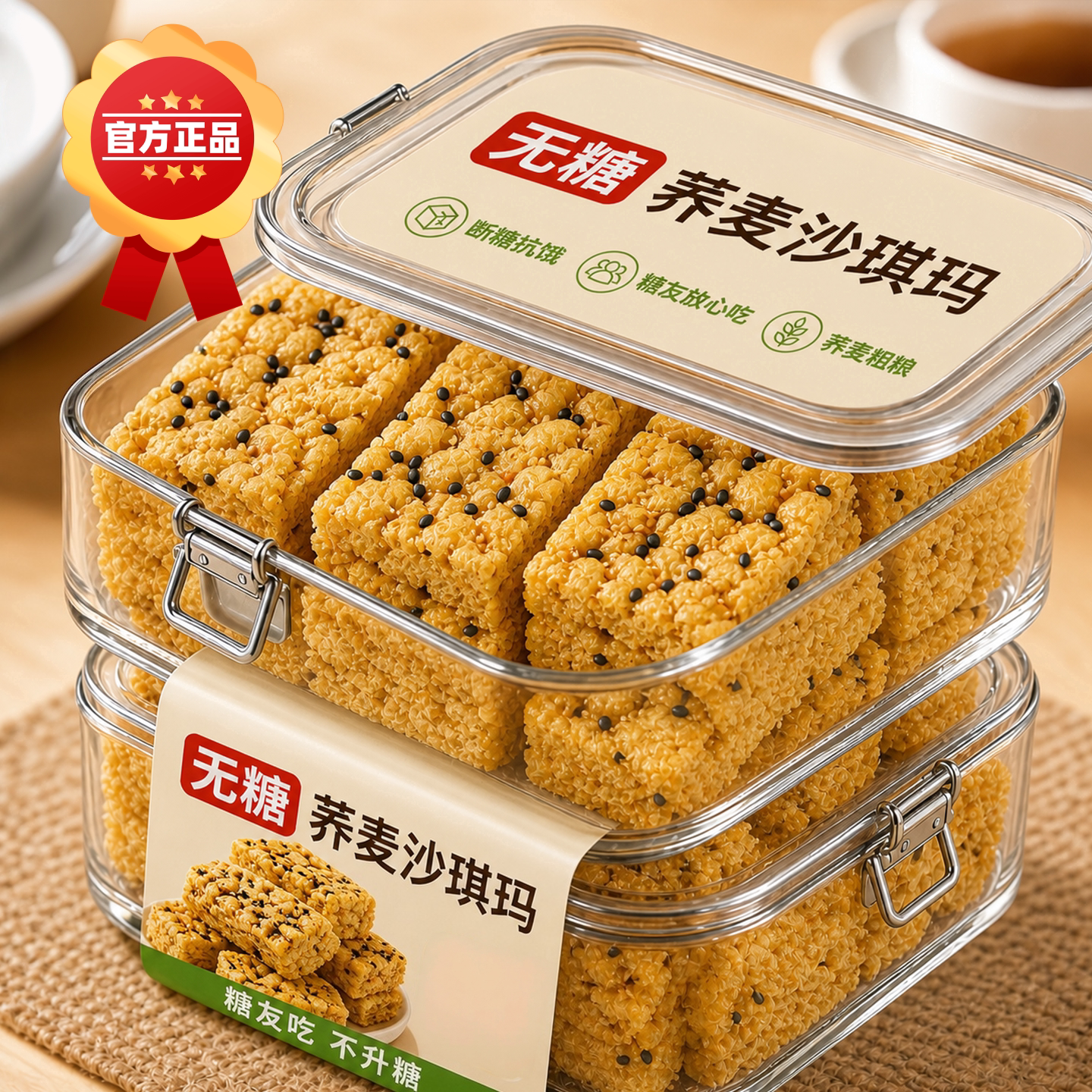 荞麦沙琪玛全麦代餐糕点早餐无蔗糖零食品大全尿人健康专用旗舰店