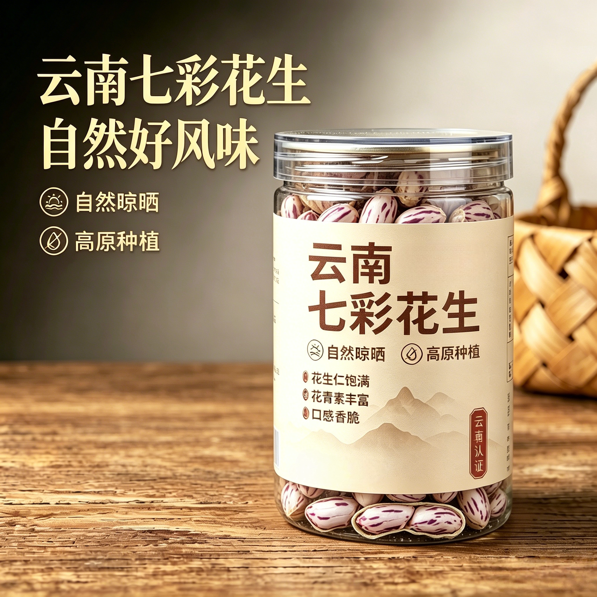 央妈推荐云南新七彩花生新货晒干带壳生熟彩色七彩野地花生米批发