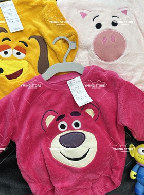 日单卡通玩具总动员草莓熊弹簧狗火腿猪可爱毛绒爬服 宝宝连体衣