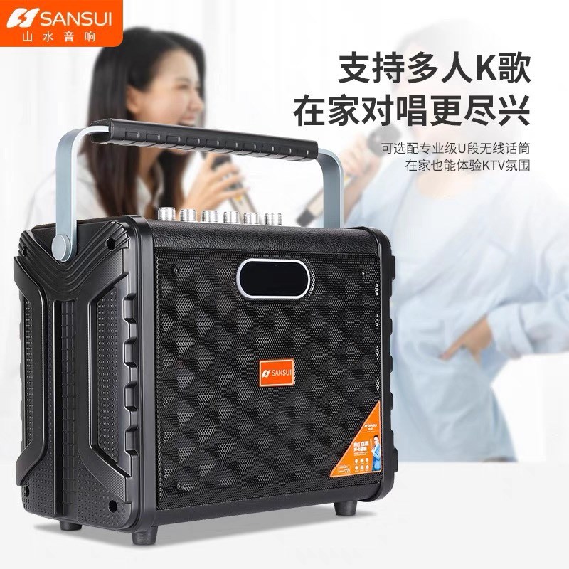 山水T6音箱重低音音箱双话筒版本移动便携音箱 广场舞K歌直播音响