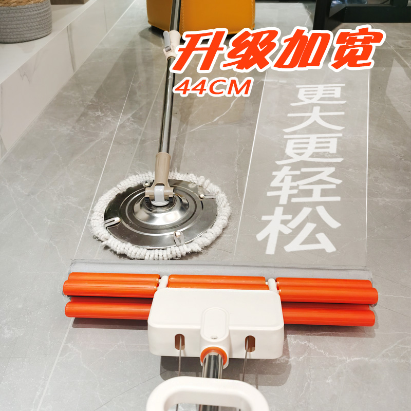 海棉吸水拖把家用挤水胶棉拖把44CM大号滚轮式免手洗懒人拖把头