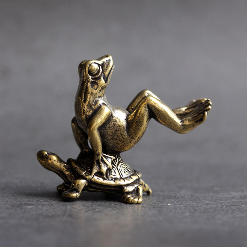 实心纯黄铜办公桌面小摆件乌龟背青蛙茶宠饰品工艺品礼品手把玩件