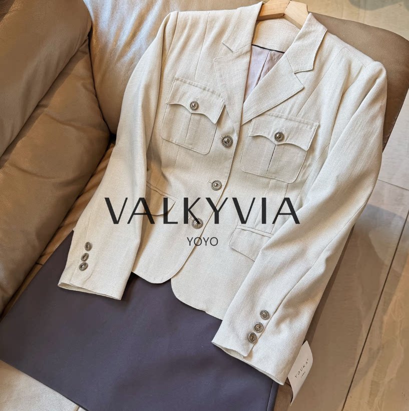 【Valkyvia/悠悠奢品】高级感金丝亚麻西装外套女小西服设计上衣