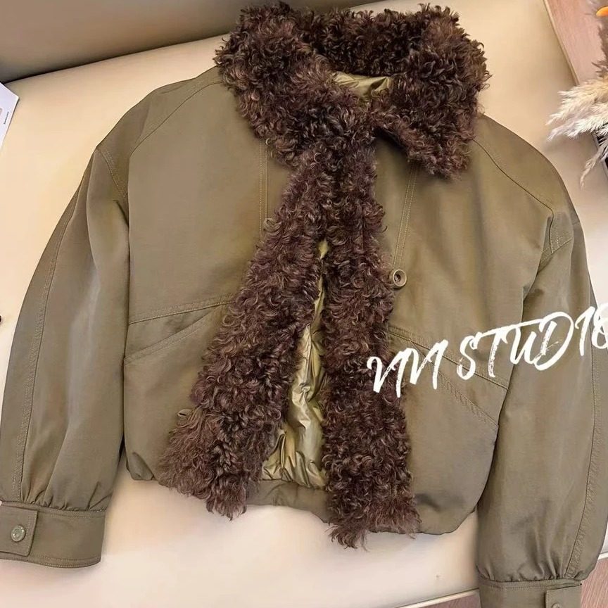 素拓【凛冬巴恩】冬季立翻领90白鸭绒毛领女款轻奢短羽绒服