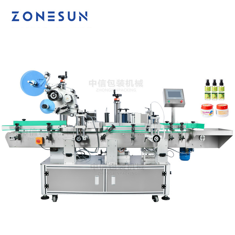 ZONESUN 全自动圆瓶圆罐贴标机 玻璃圆瓶盖/瓶身自动贴标机双标盘