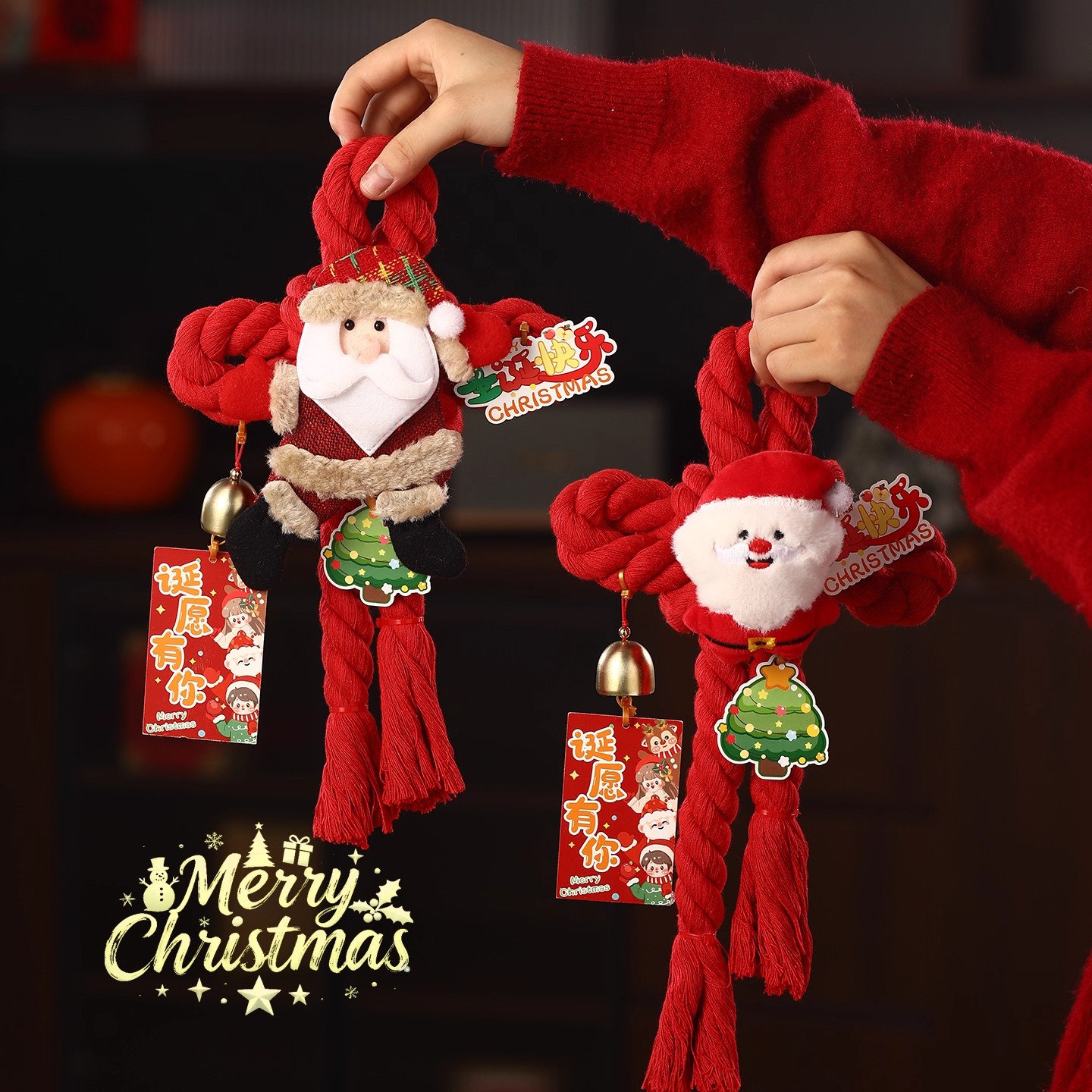 圣诞节装饰品万字结挂饰圣诞老人雪人小挂件门挂布置氛围场景装饰