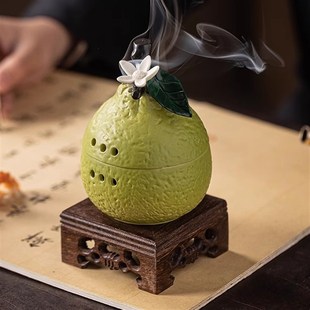 创意可定制家用室内茶道高级感盘香陶瓷水果摆件橘色香薰炉 新中式