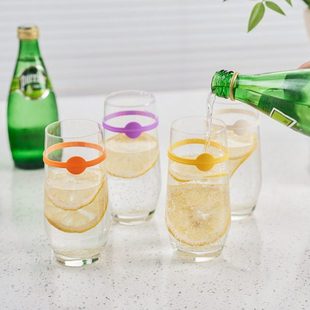 KM.1317.玻璃杯辨别标识物彩色硅胶酒签酒会派对B备.6只 米木日式