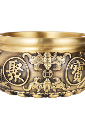 纯铜聚宝盆摆件招聚财存钱罐店铺前台家居客厅黄铜米缸工艺品礼品