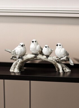 做旧风小鸟一家四口客厅电视柜摆件儿童房间餐厅装饰品乔迁礼品