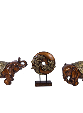 欧式招财象摆件一对屏风三件套美式中式家居客厅会所玄关大装饰品