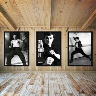 卧室壁画健身房墙画武术馆搏击拳击散打肌肉装饰画寝室李小龙挂画