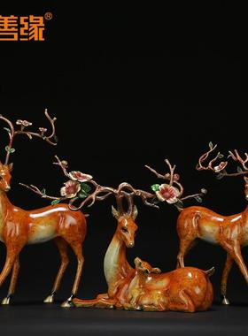 吉善缘 厂家全铜梅花鹿铜彩麋鹿家居客厅摆件禄路高升2690