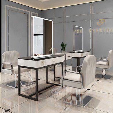 网红理发店镜台带灯美发店镜台发廊专用单双面镜子带灯影楼化妆镜