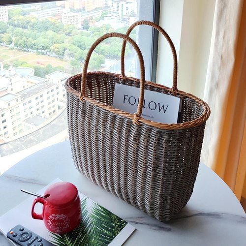 2023款仿藤编买菜篮子手提购物篮大号时尚手编织花篮野餐手工田篮
