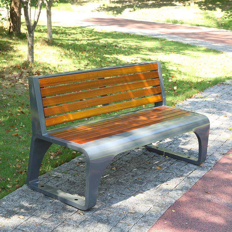 不锈钢公园椅户外长椅防腐实木景观室外座椅庭院长条椅子靠背
