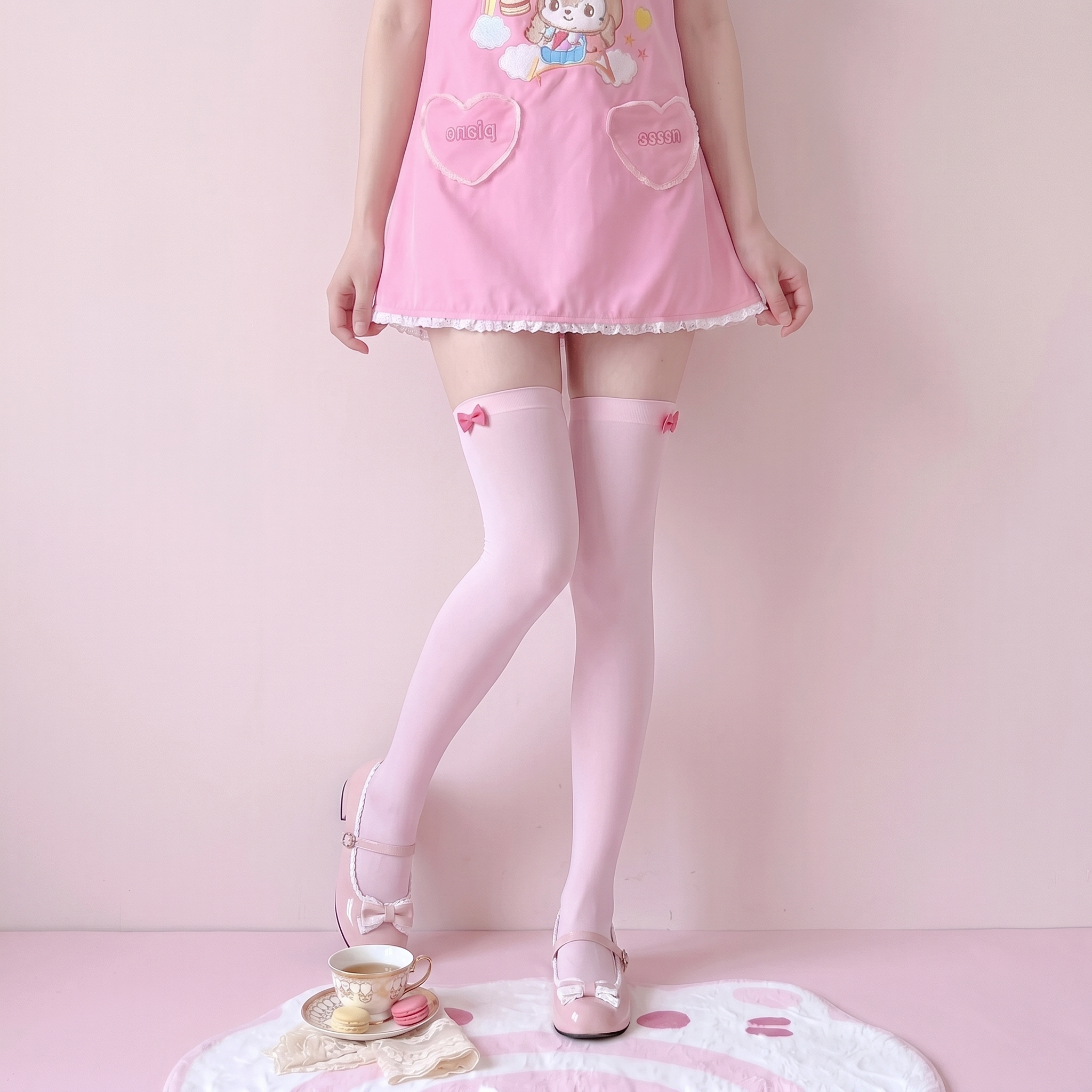 可爱风卡通长筒袜女过膝蕾丝边甜美日系袜子学院风少女心蝴蝶结