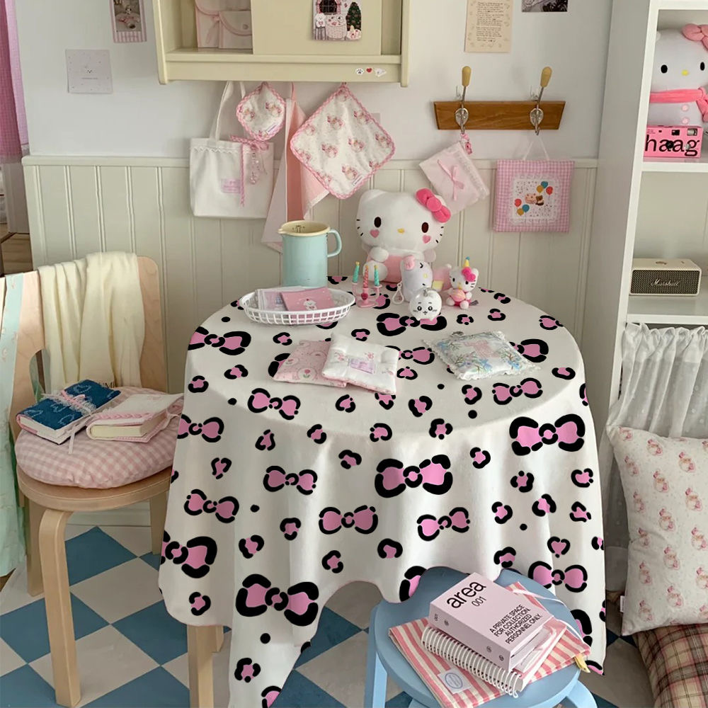 少女心ins风豹纹蝴蝶结桌布卧室