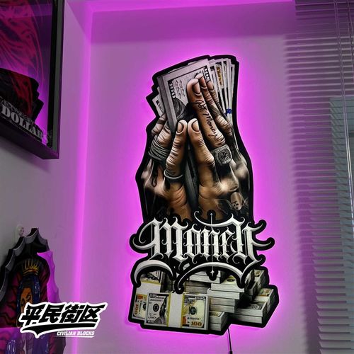 定制西海岸奇卡诺说唱祈祷之手美元钞票店铺装饰开业礼品客厅发光