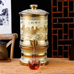 陶瓷水缸带龙头家用蓄水缸酒罐油罐纯净水桶储水罐养生缸8L镀金