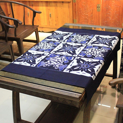 苗族蜡染画桌布正方形餐桌台布民族风图案家居防烫布装饰可做挂画