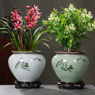 绿萝花盆陶瓷大号哥窑蝴蝶兰绿植君子兰多肉家用吊兰盆栽创意粗陶