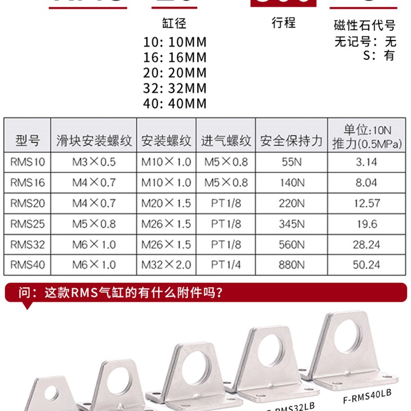 亚德客型RMS无杆气缸磁藕式长行程10/16/20/25/32/40*100-200-300