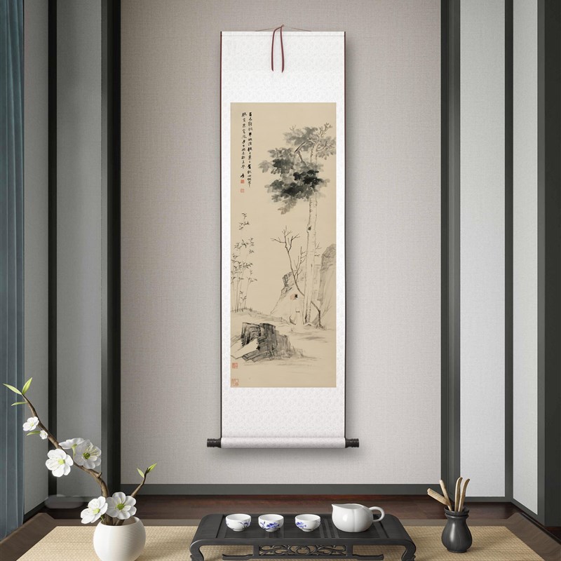 张大千《百尺梧桐半亩荫》客厅书房茶室装饰画挂画玄关水墨高清