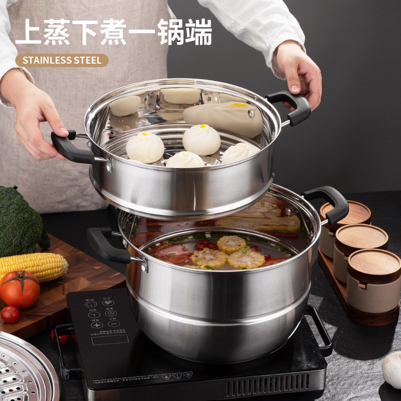 厂家不锈钢多层加厚蒸锅家用大容量通用公司年会礼品汤蒸锅
